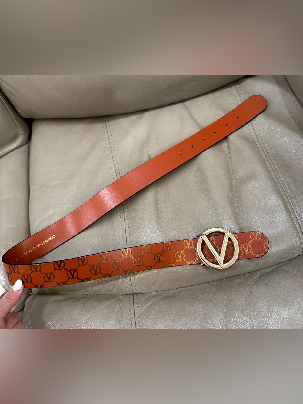 Valentino brown Logo V-Buckle Leather Belt